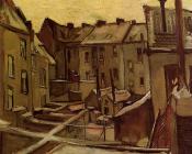 文森特 威廉 梵高 : 在雪中安特卫普老房子的后院